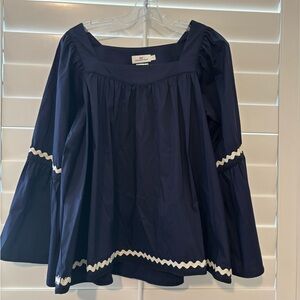 Navy Blue Women's Top with White Accents